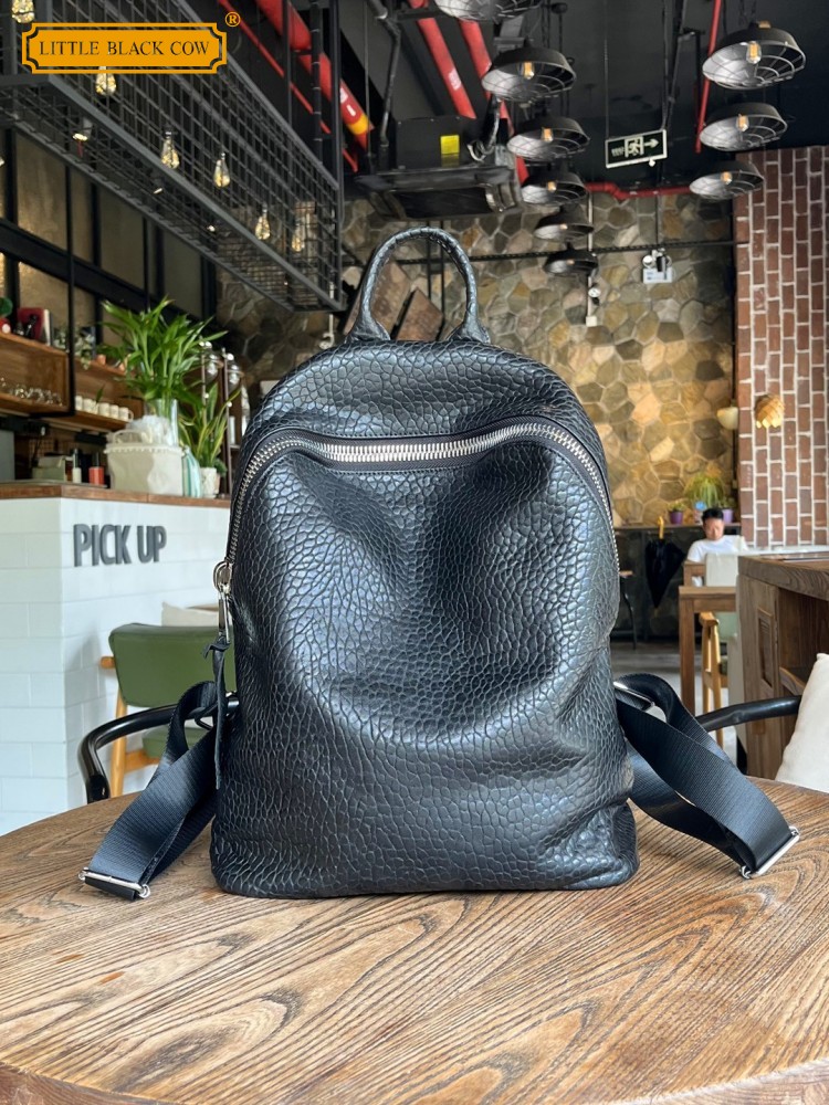Leatherwork Bag - Weicher, natürlicher Schaffell-Freizeitrucksack, Unisex, mit Reißverschluss,