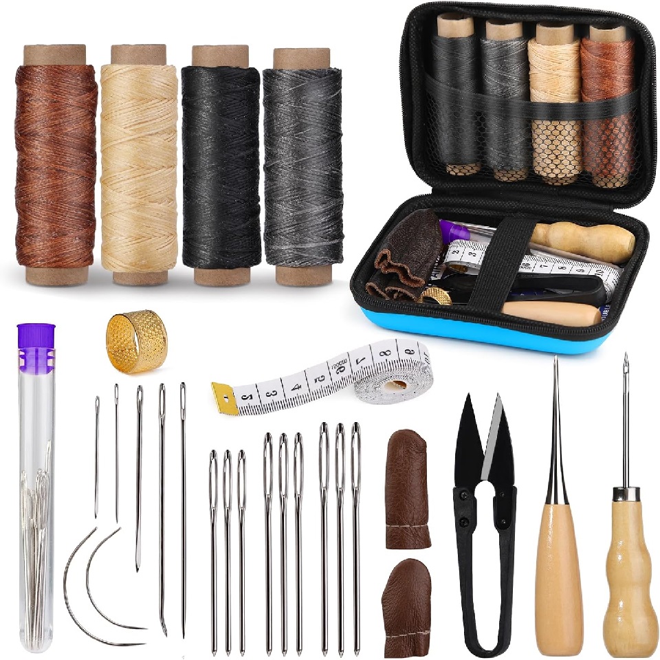 Leatherwork Needles - BUDDUR Leder-Nähwerkzeug-Set mit gewachstem Faden und