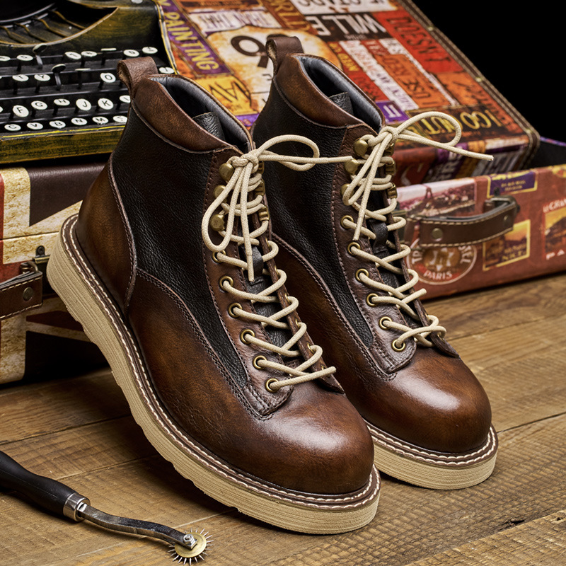 Vintage Leatherwork - Herren-Arbeitsstiefel mit kurzer Zehenpartie, High-Top aus