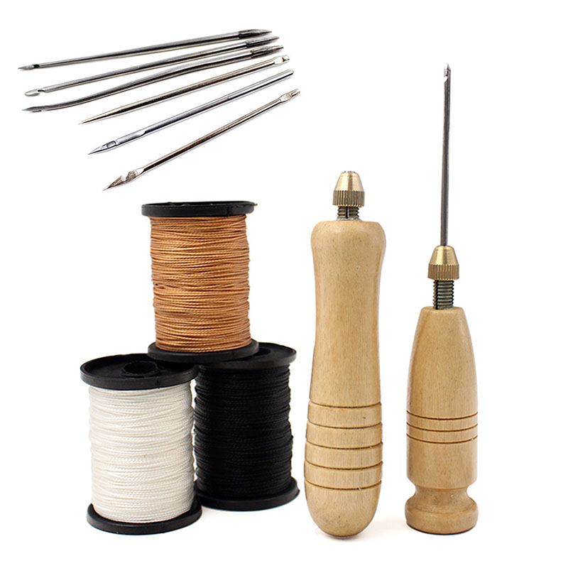 Leatherwork Needles - 1 Set DIY Leder-Nähset mit Holzgriff,