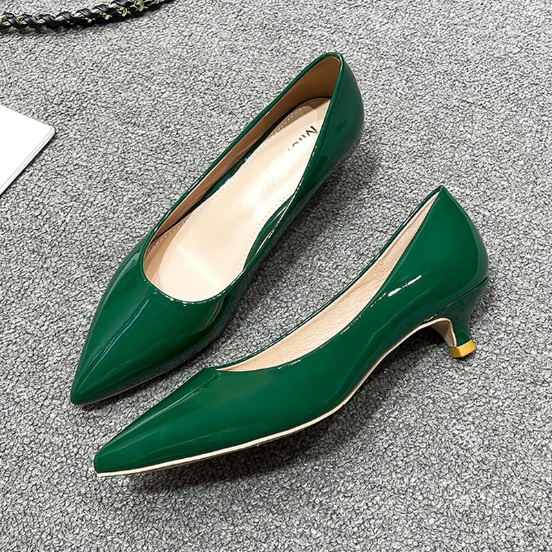 Leather Work Japan - Frauen Niedrige Kleine High Heels Schuhe