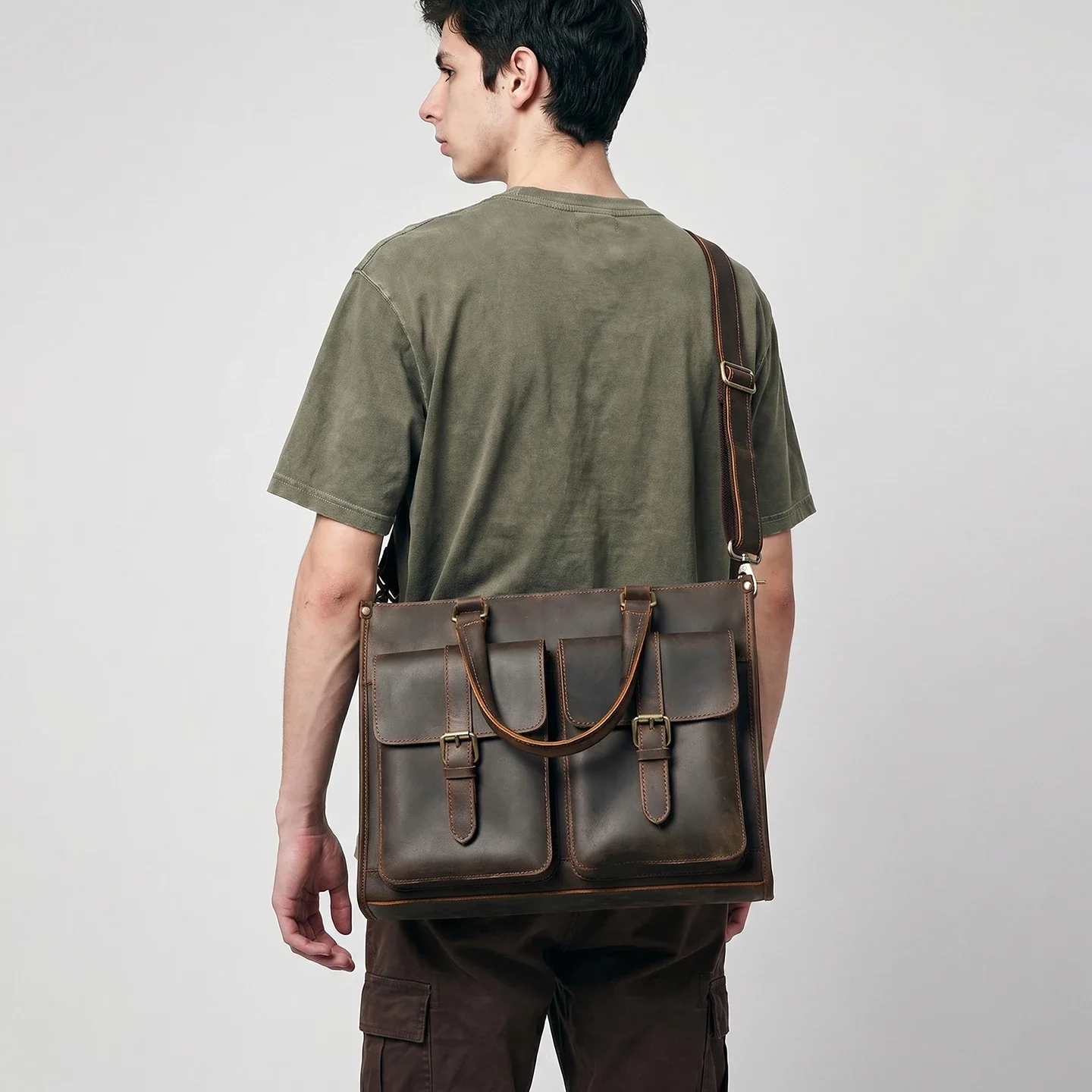 Vintage Leatherwork - Vintage Echtleder Herren Umhängetasche Aktentasche Crazy