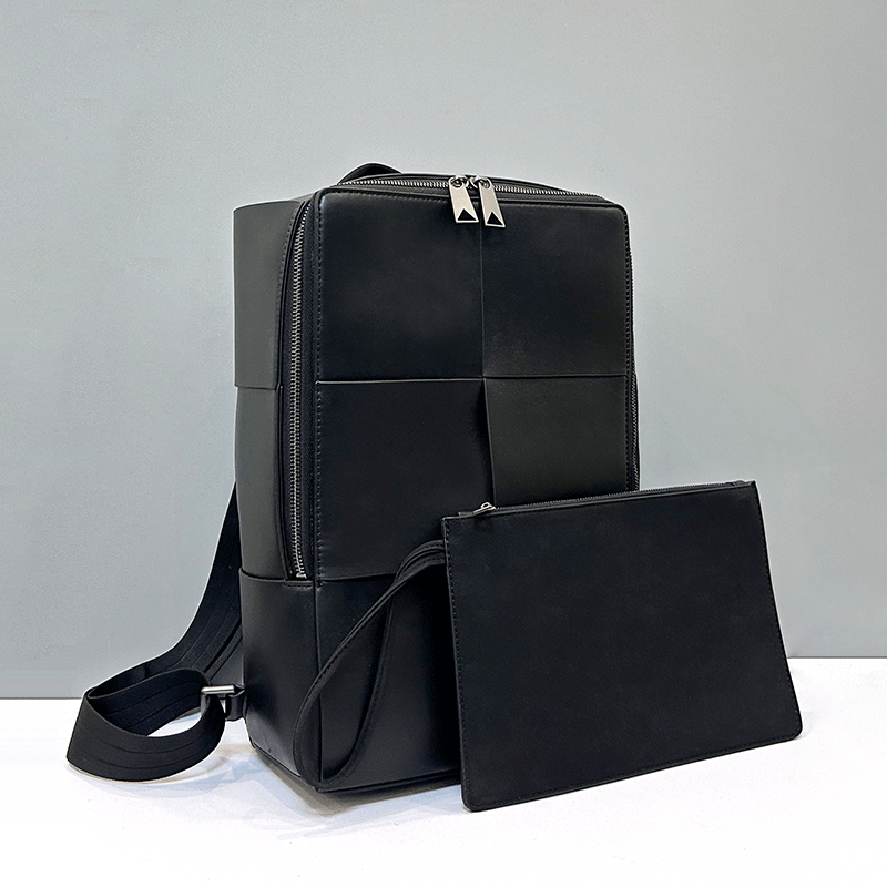Leatherwork Bag - Modischer, großer Leder-Rucksack im geflochtenen Design