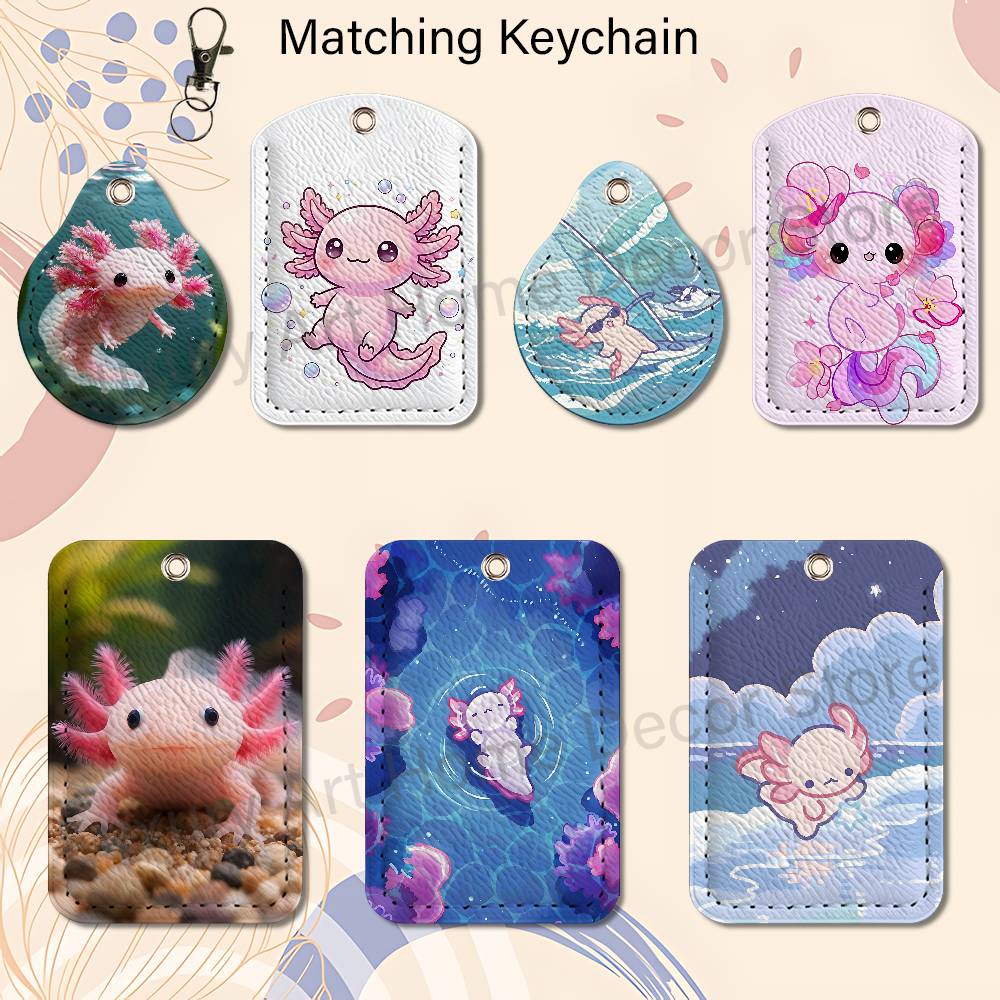 Leather Work - Niedlicher rosa A-Axolotl Cartoon-Halter-Schlüsselanhänger für Arbeitskarte,