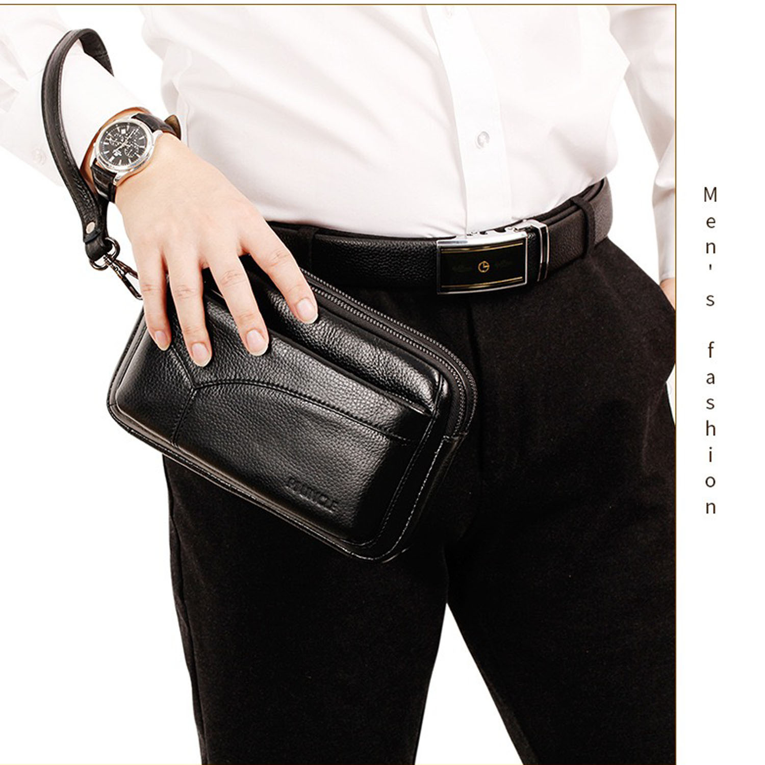 Vintage Leatherwork - Herren-Clutch aus echtem Leder, modische Business-Handtasche,