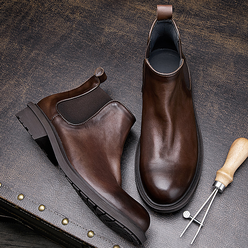 Vintage Leatherwork - Herbst-Motorradstiefel für Herren | Chelsea-Stiefel aus
