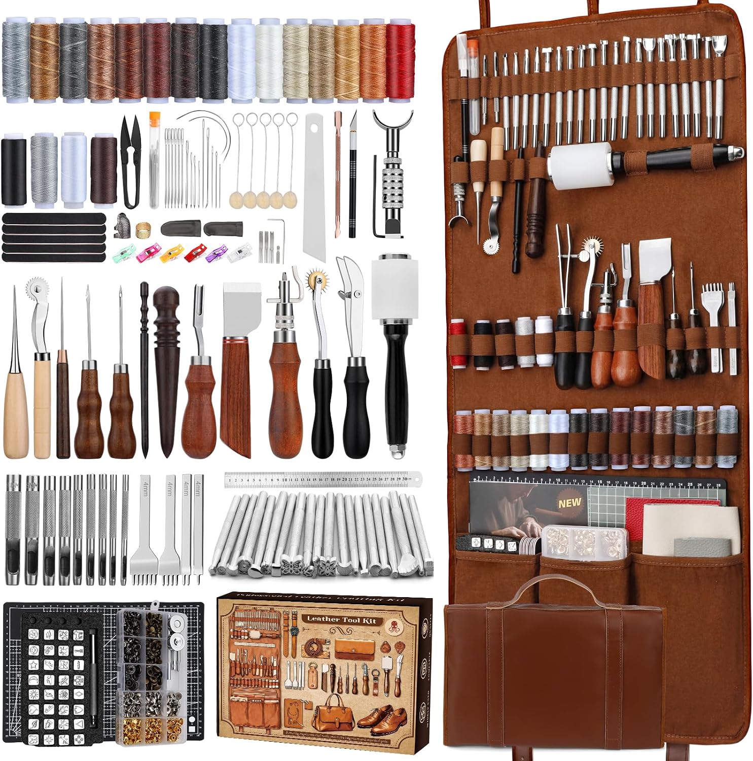 Leather Work - Lederbearbeitungs-Set, Lederwerkzeuge und Bastelset mit Maßgefertigter